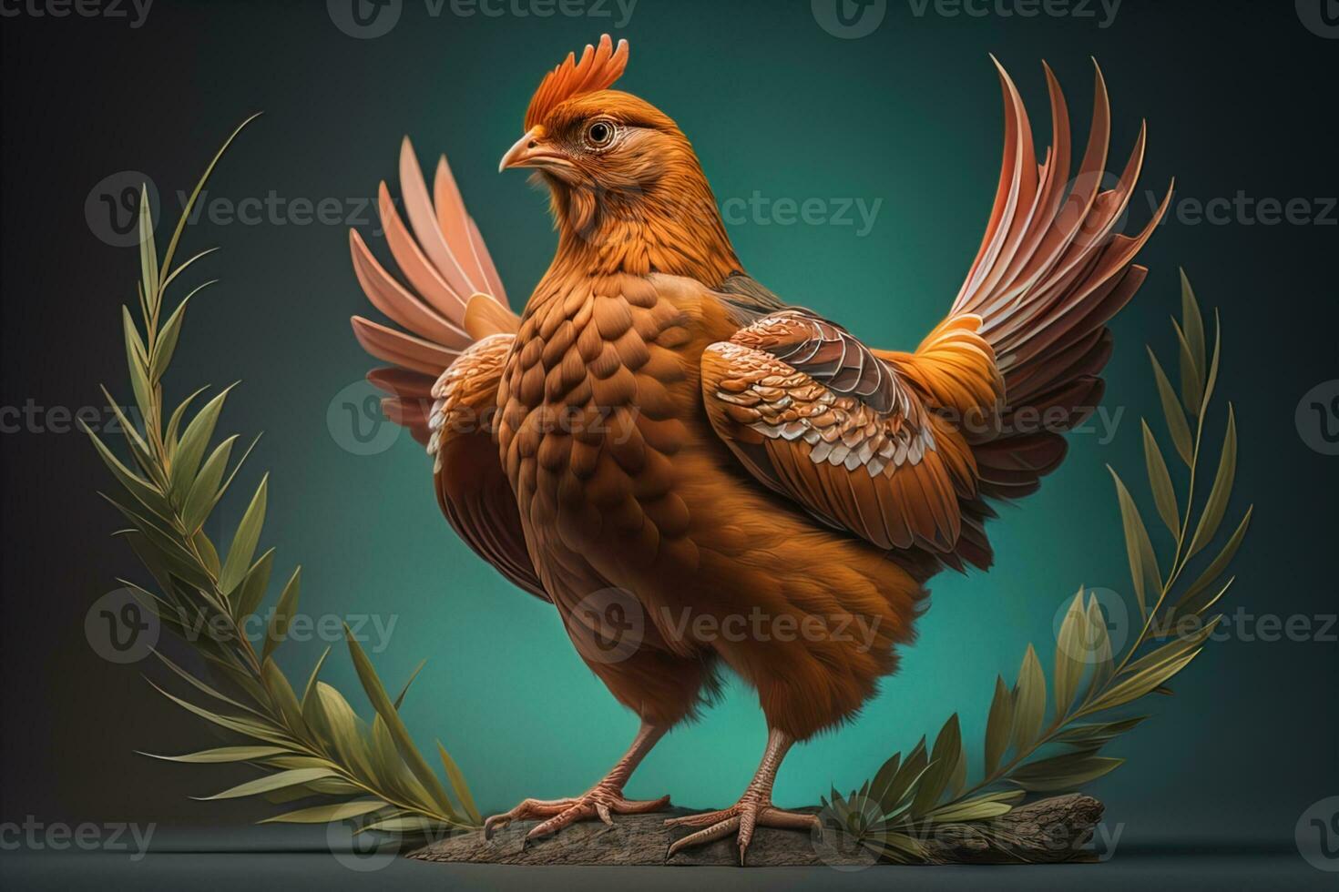 Colorful chicken on a solid color background, studio photo. ai generative photo