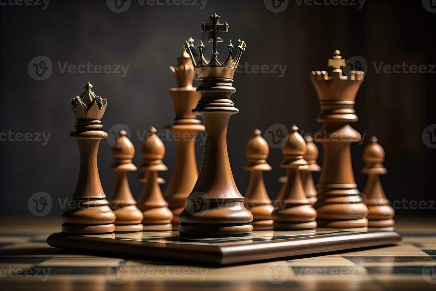 Different chess piece on a solid color background. ai generative photo