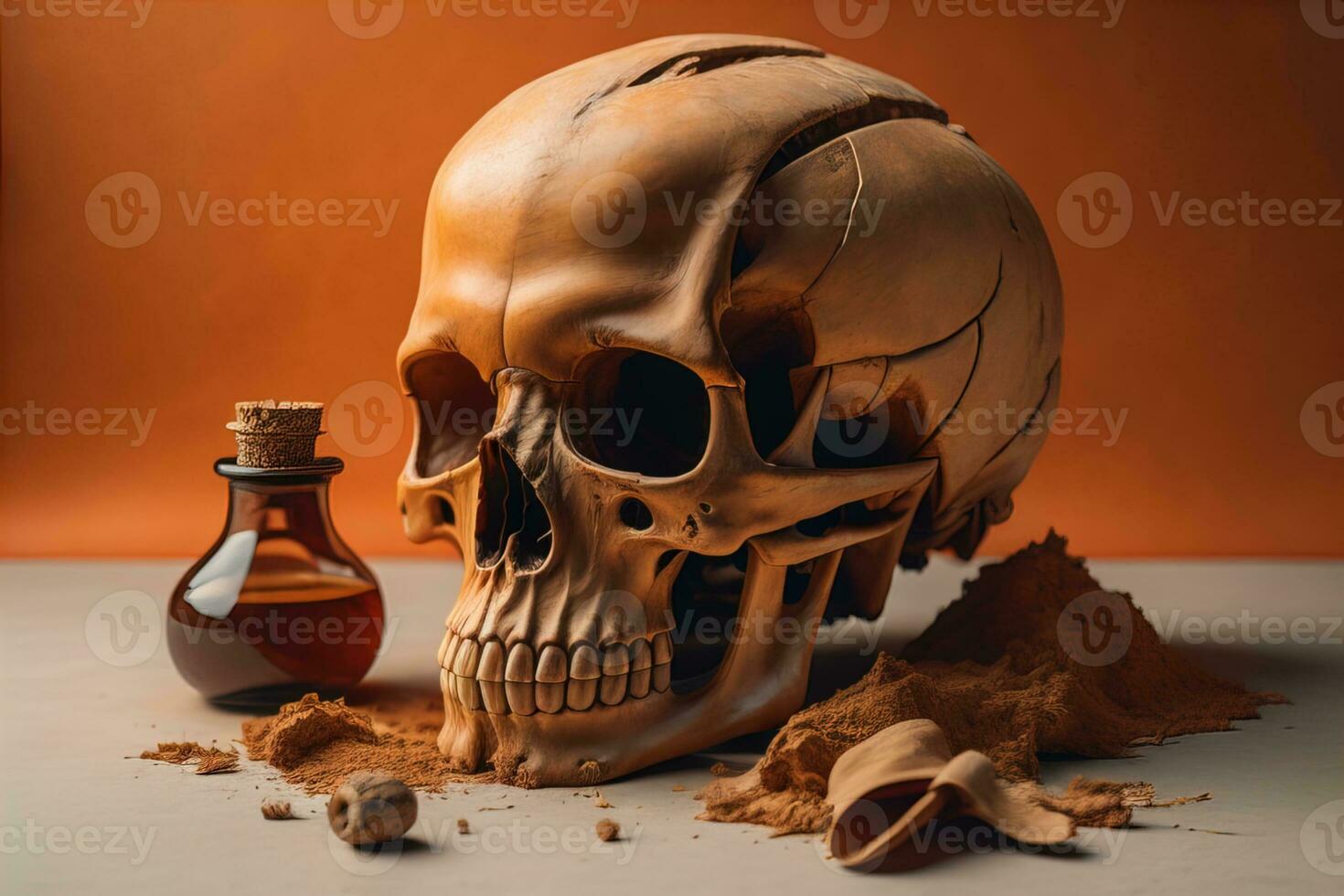 a human skeleton on a solid color background. ai generative photo