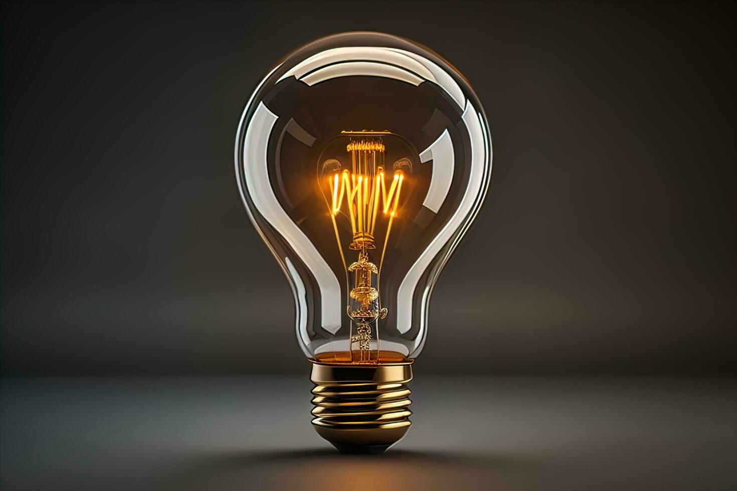 Glowing glass light bulb on dark background. ai generative photo