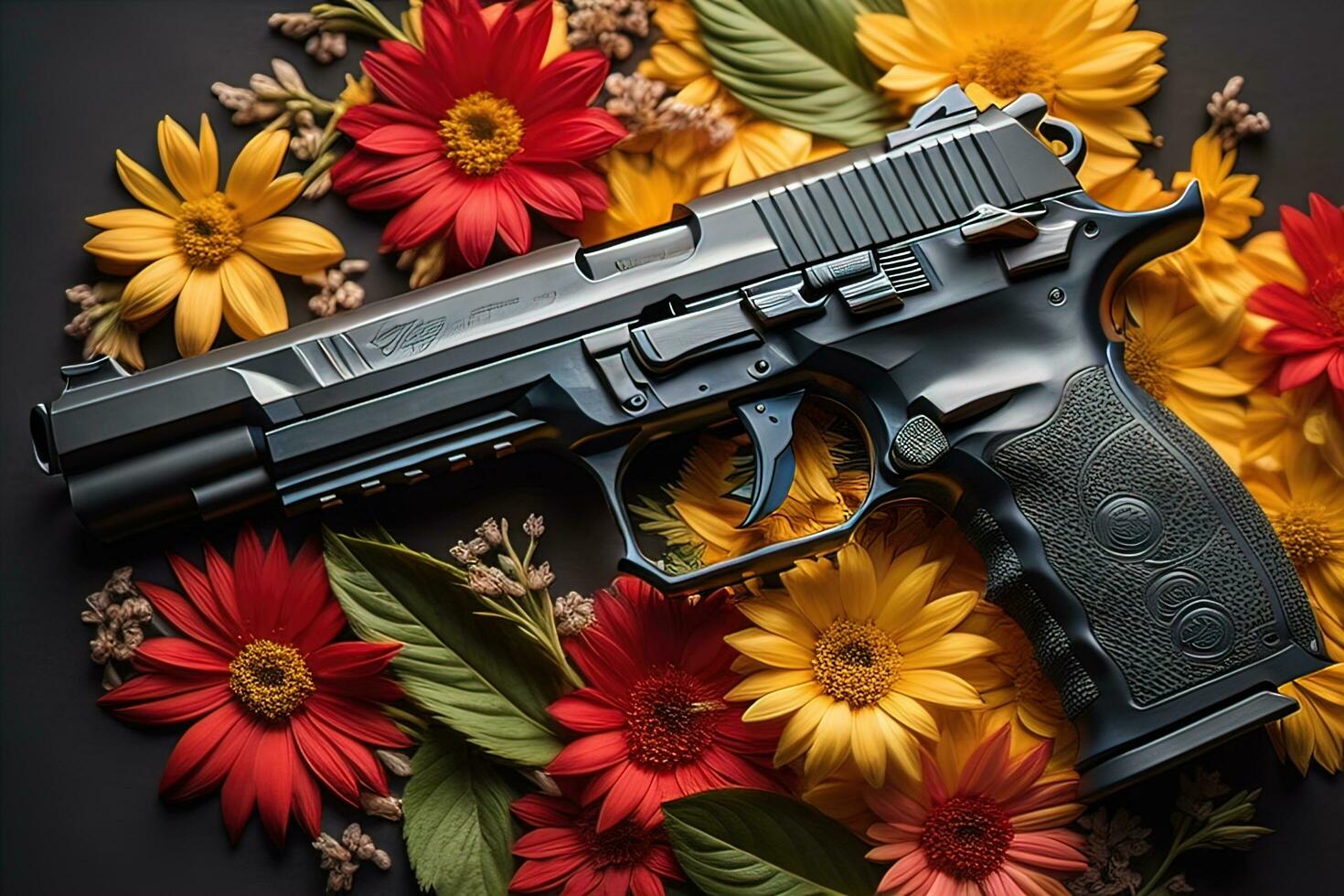 Semi-automatic handgun on a solid color background. Close-up. ai generative photo