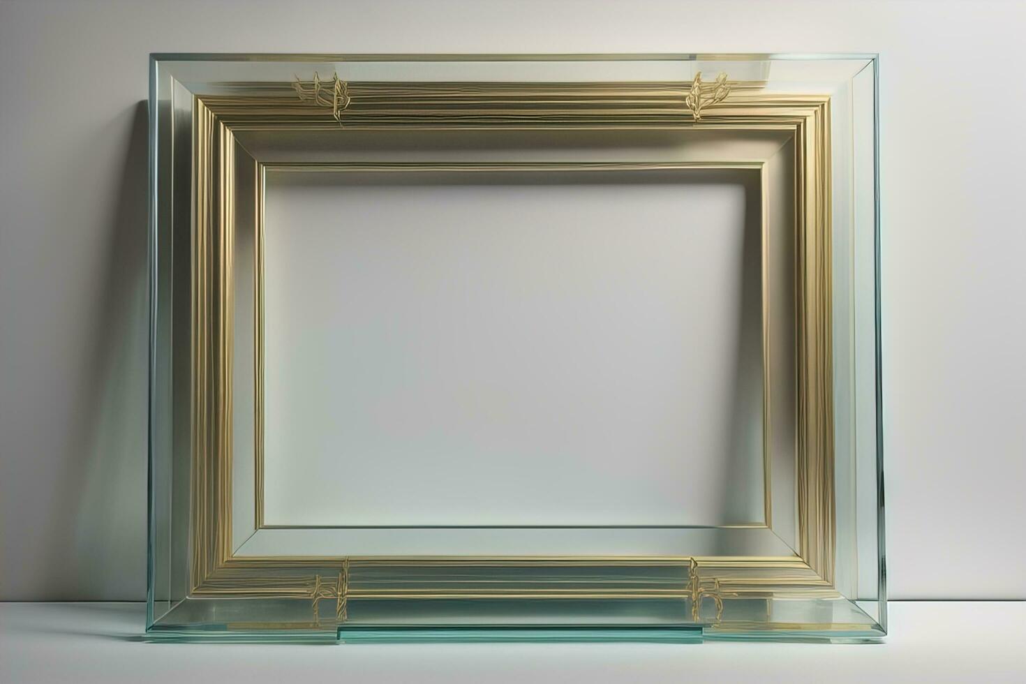 Glass picture frame on a solid color background. ai generative photo