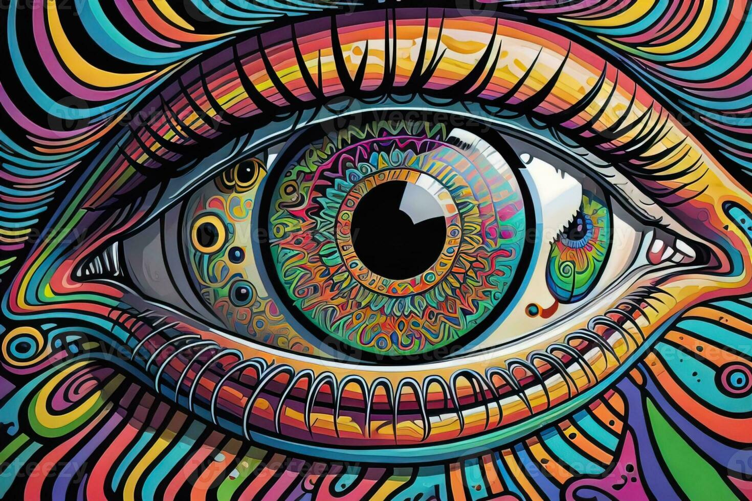 Colorful eye. Psychedelic background. Vector illustration. ai generative photo