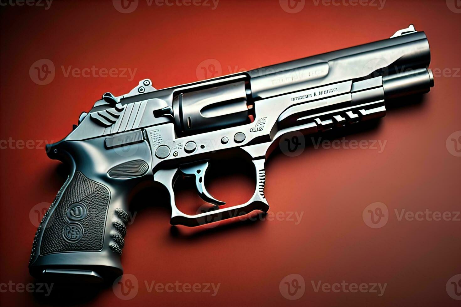 Semi-automatic handgun on a solid color background. Close-up. ai generative photo