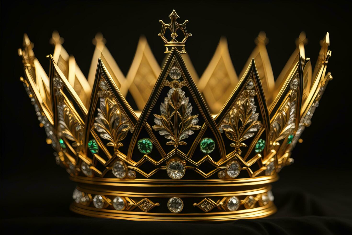 low key image of beautiful golden queen, king crown. ai generative photo