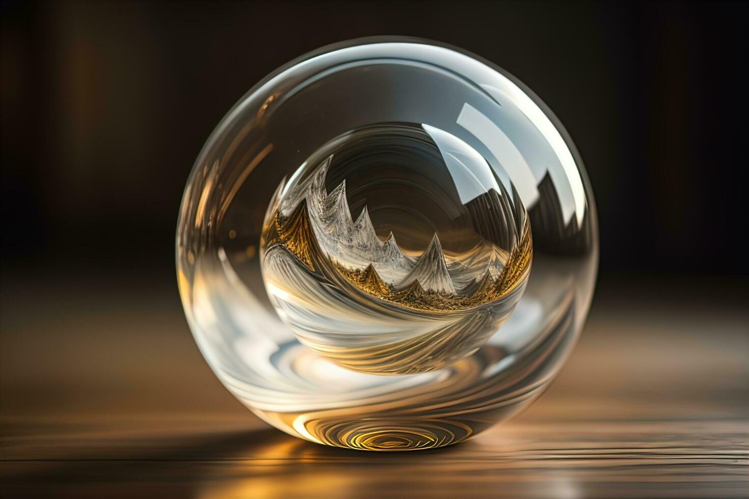 Transparent crystal ball on a wooden table. ai generative photo