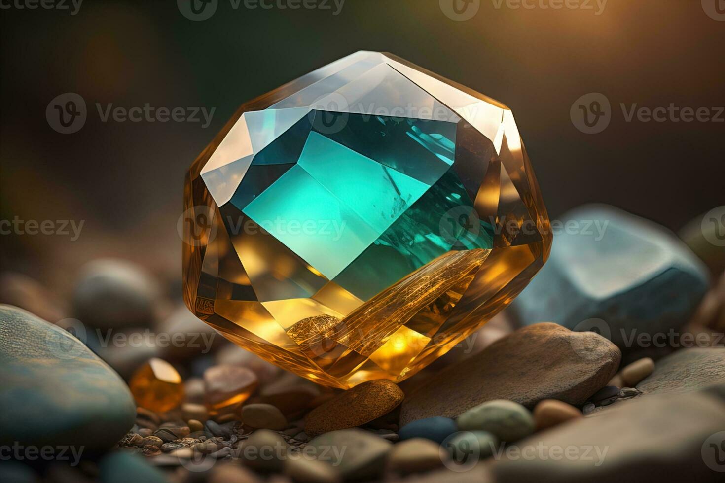 Brilliant multicolored sapphire on a surface. ai generative photo