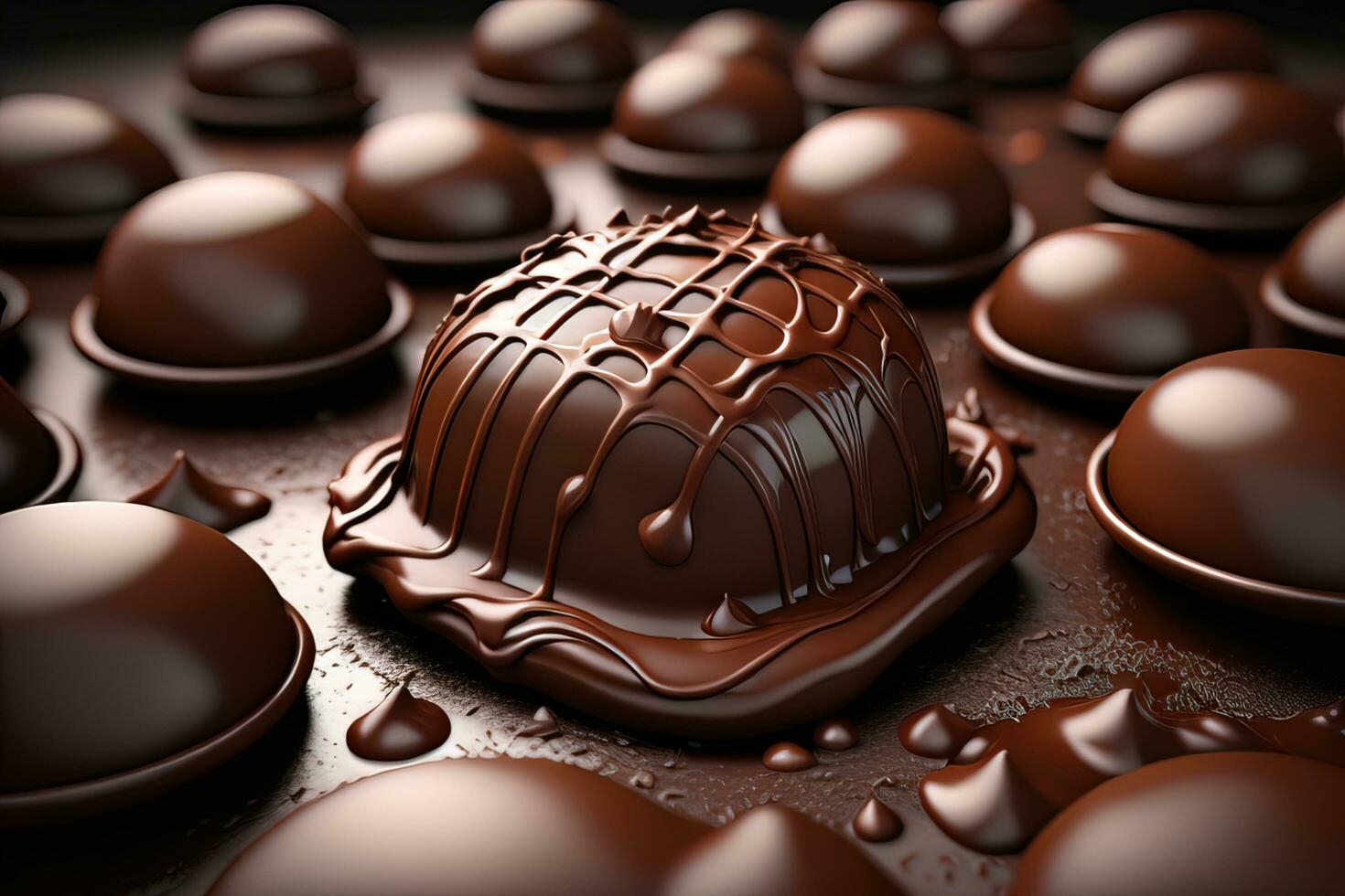 Chocolate truffles on a dark background. ai generative photo