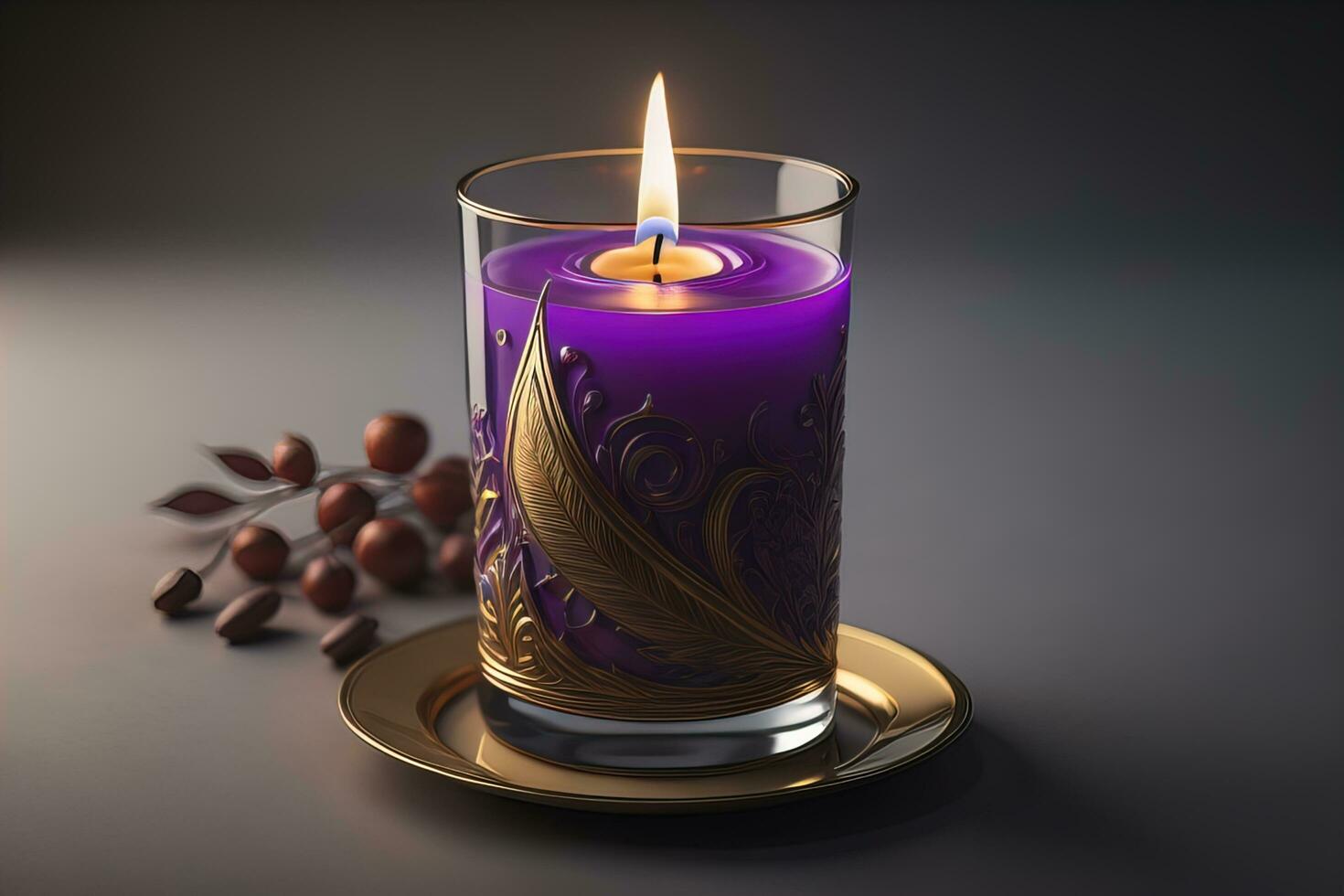 Creative burning candle on a wooden background. ai generative photo