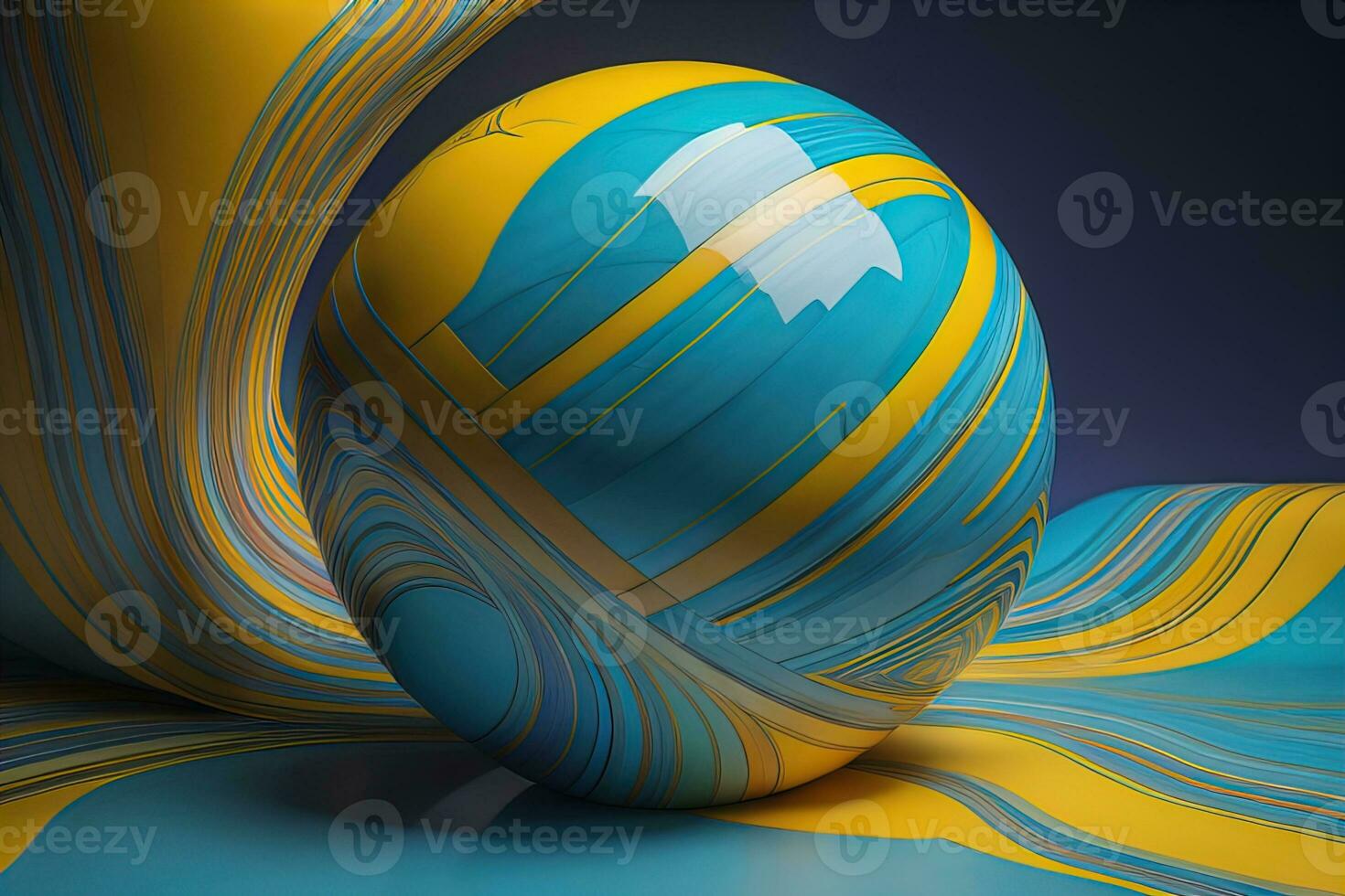 Colorful marble ball on a solid colour background. Close-up. ai generative photo