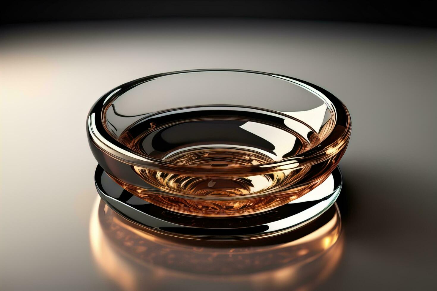Empty glossy transparent ashtray on a dark background. ai generative photo