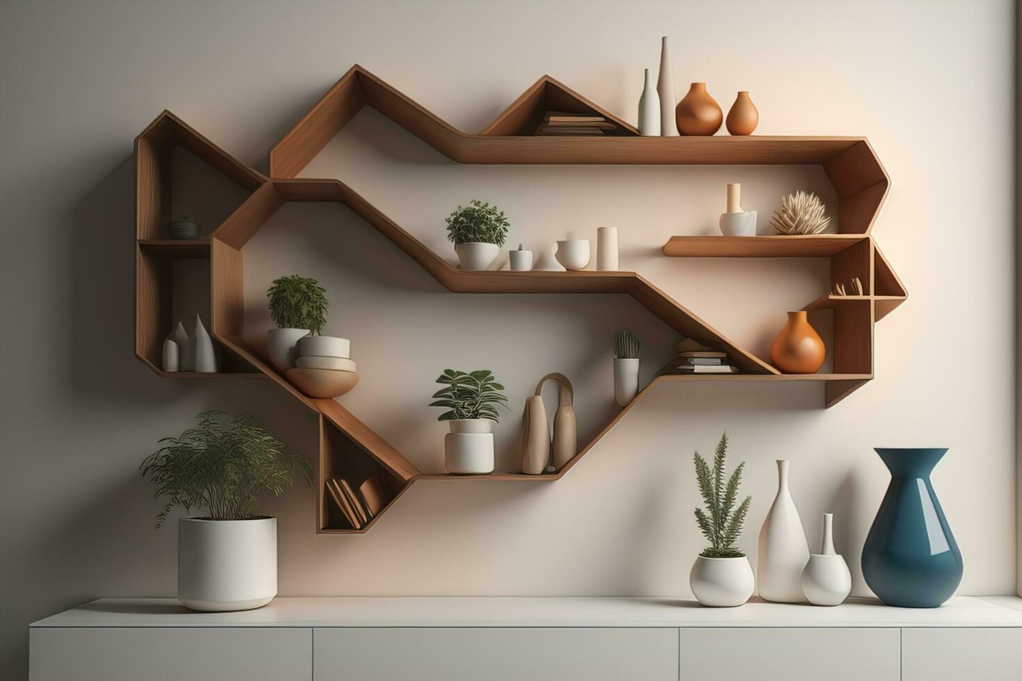 Bookshelf in scandinavian interior. ai generative photo