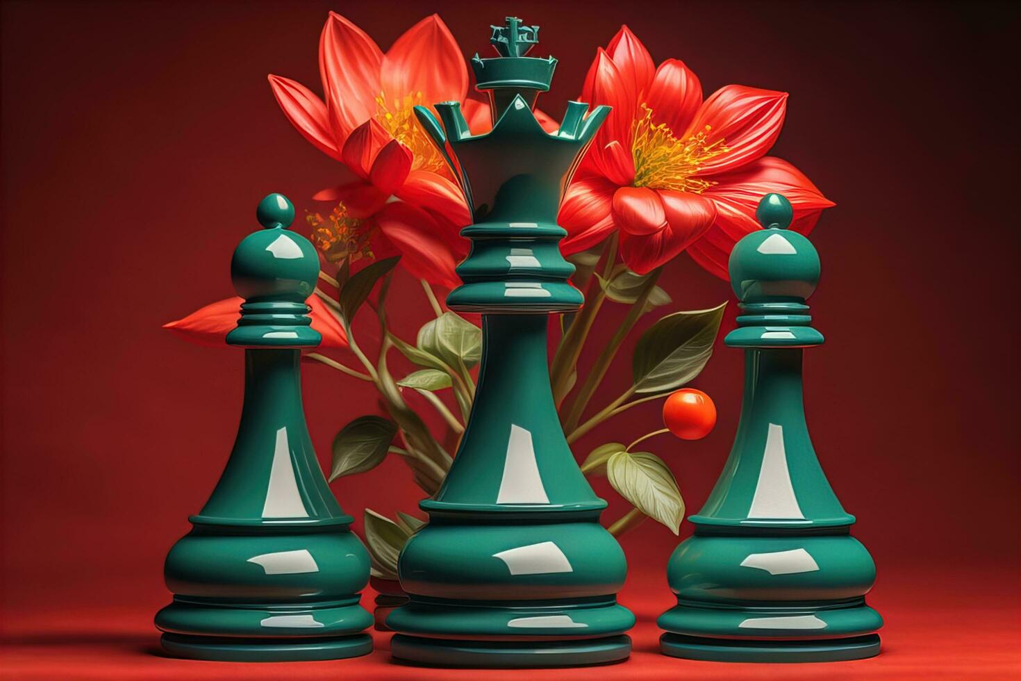 Different chess piece on a solid color background. ai generative photo