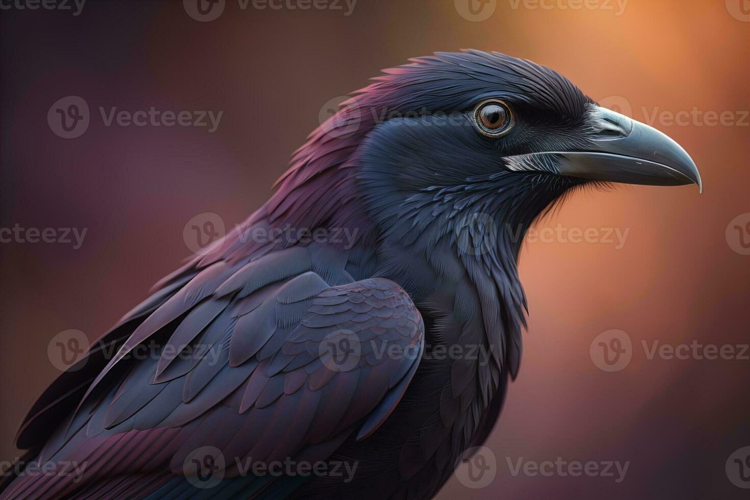 Close up portrait of a black raven, Corvus corax. ai generative photo