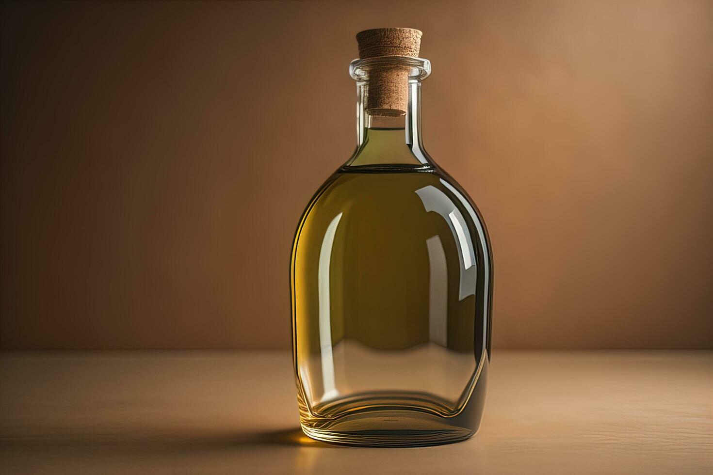 Bottle with a liquid on a solid color background. ai generative photo