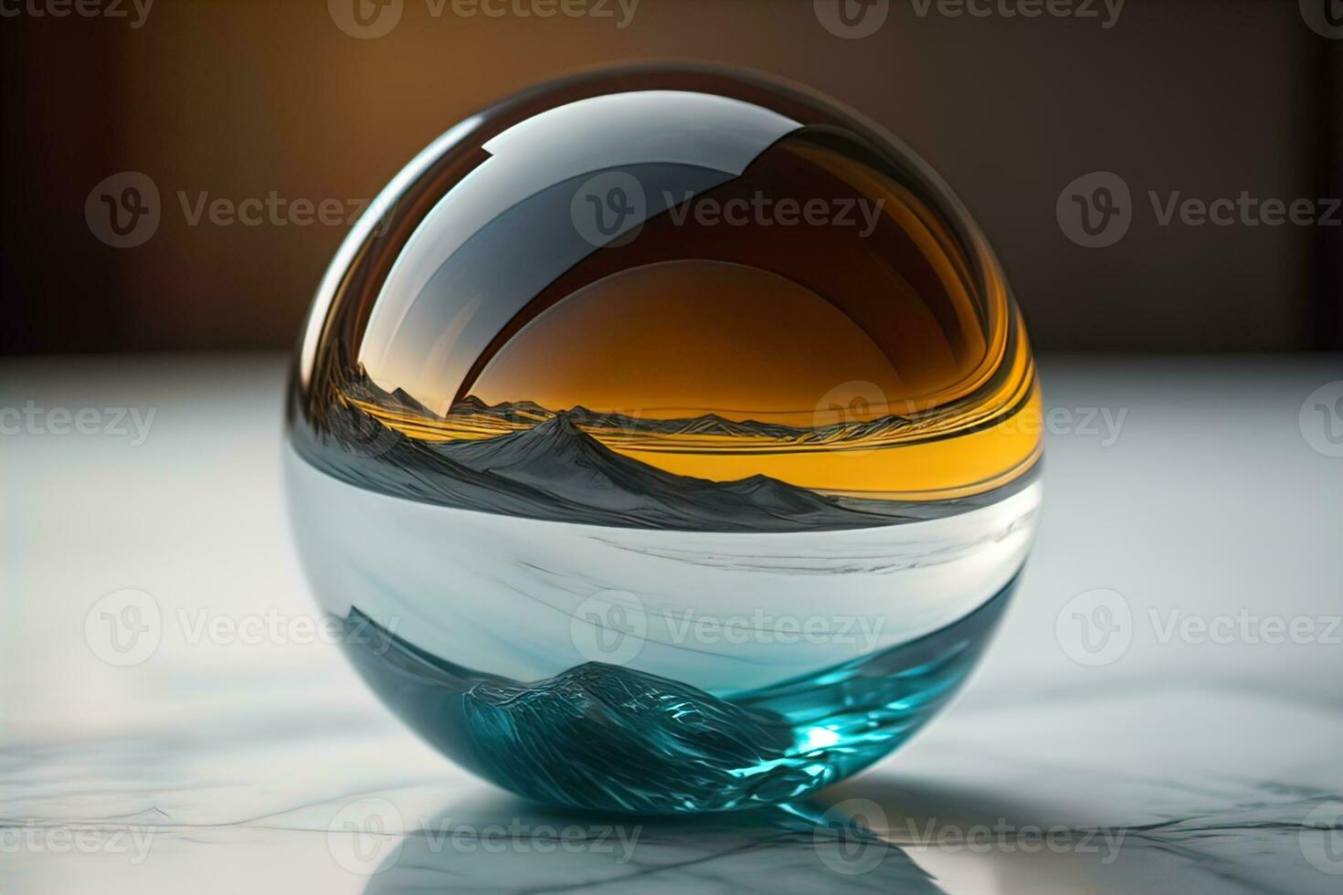 Transparent crystal ball on a wooden table. ai generative photo