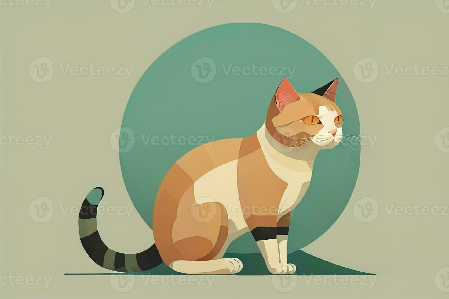 Cute cat sitting on the floor. Vector illustration in retro style. ai generative photo