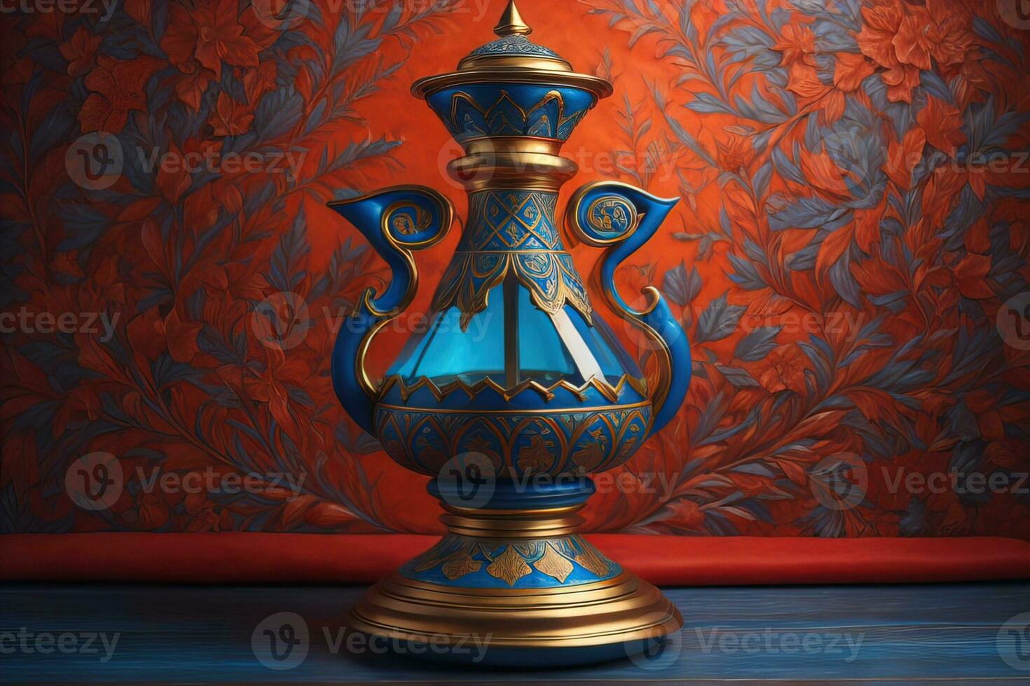 a vintage oriental vase on a solid color background. ai generative photo