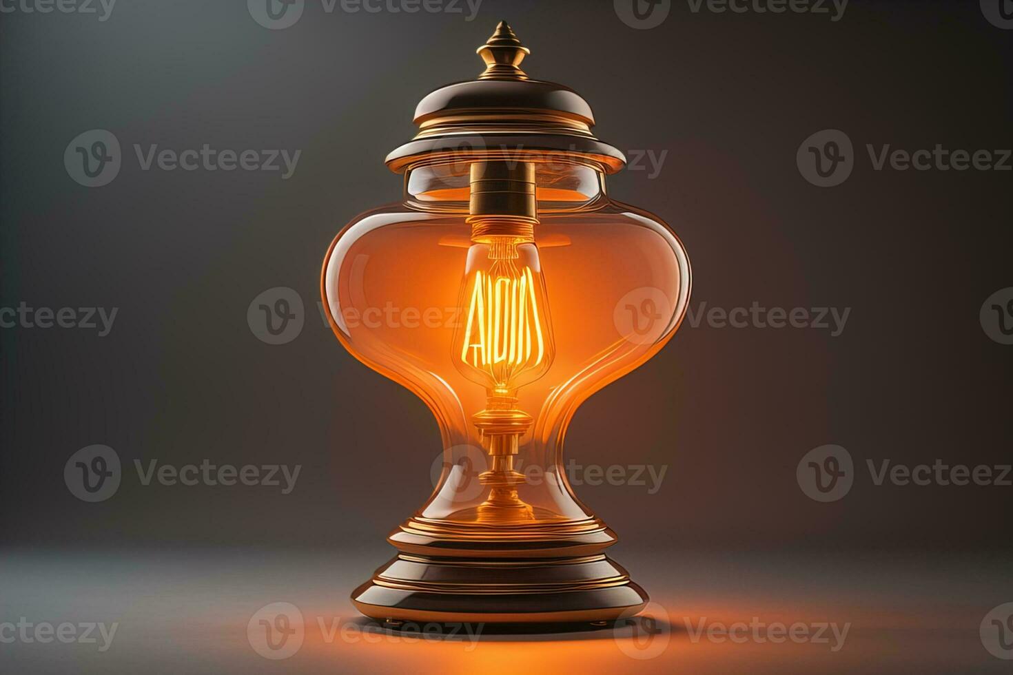Lantern on a wooden table and a dark background. ai generative photo