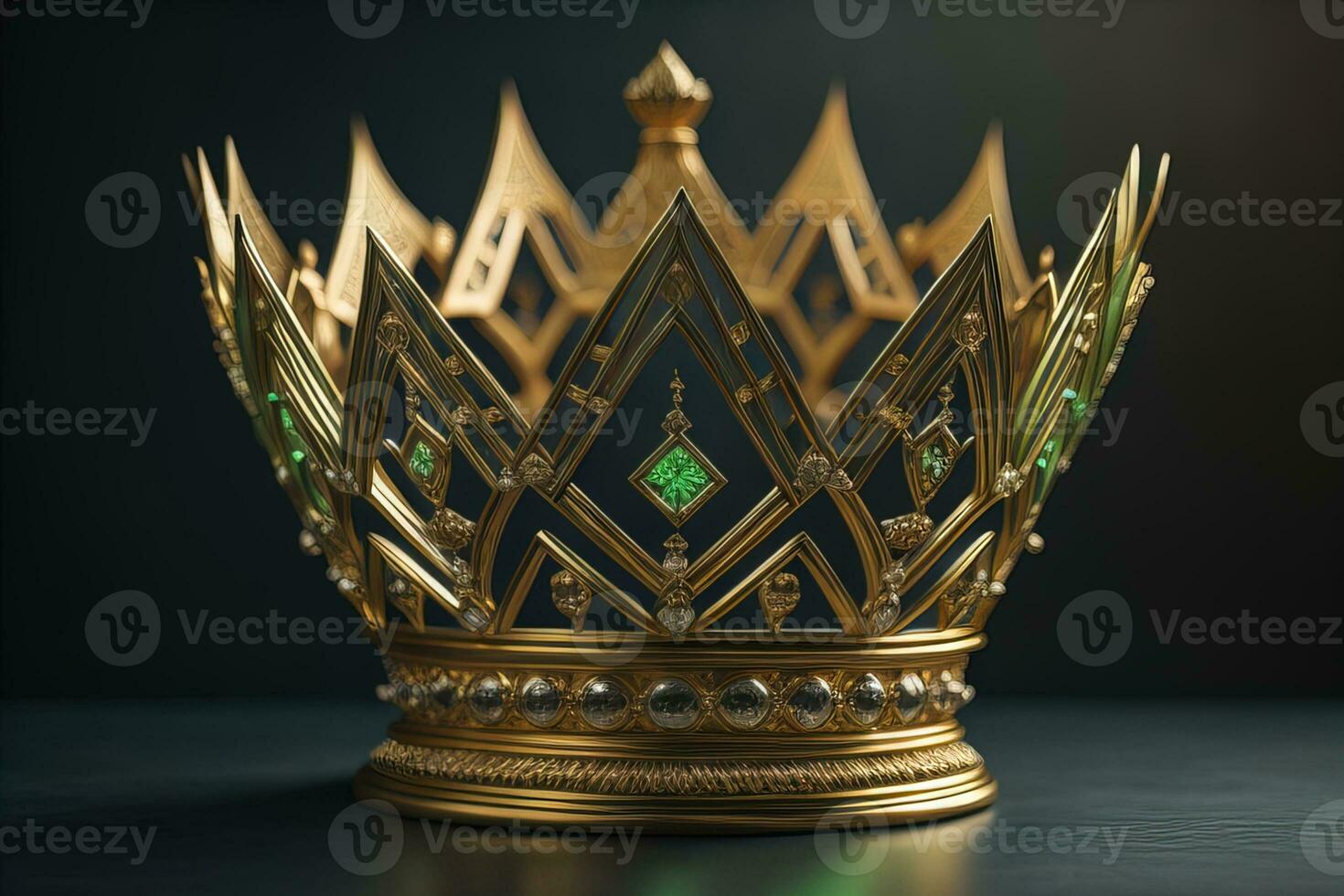 low key image of beautiful golden queen, king crown. ai generative photo