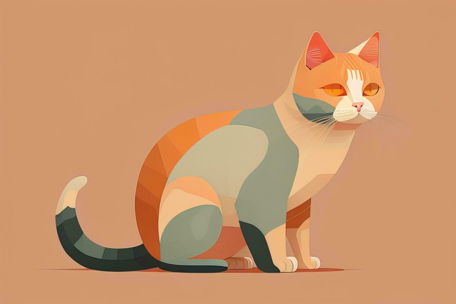 Cute cat sitting on the floor. Vector illustration in retro style. ai generative photo