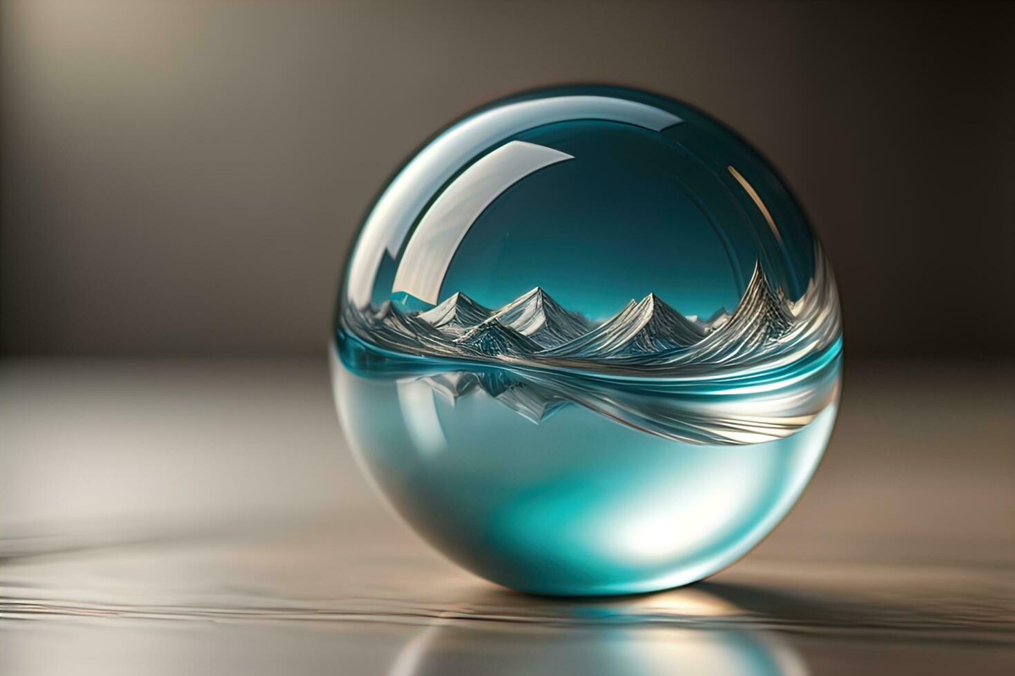Transparent crystal ball on a wooden table. ai generative photo