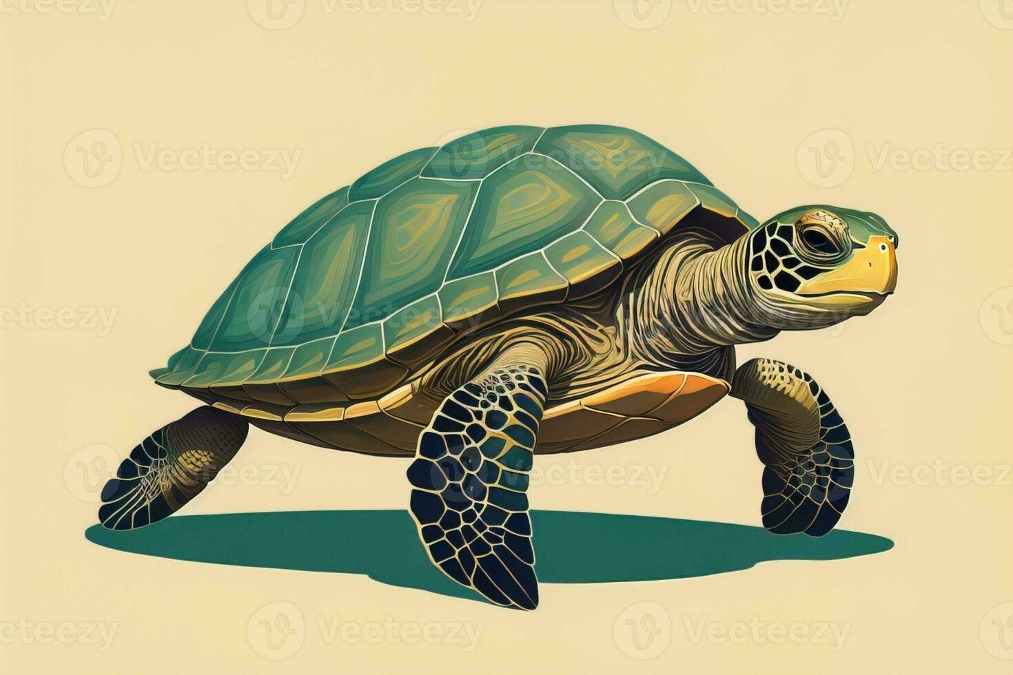 illustration of a turtle on a green background in cartoon style. ai generative photo