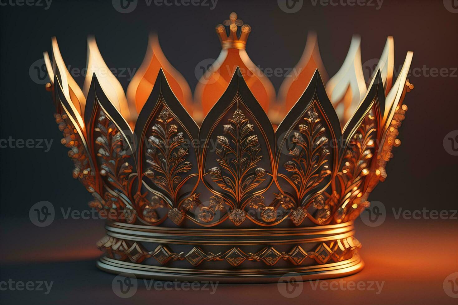 low key image of beautiful golden queen, king crown. ai generative photo