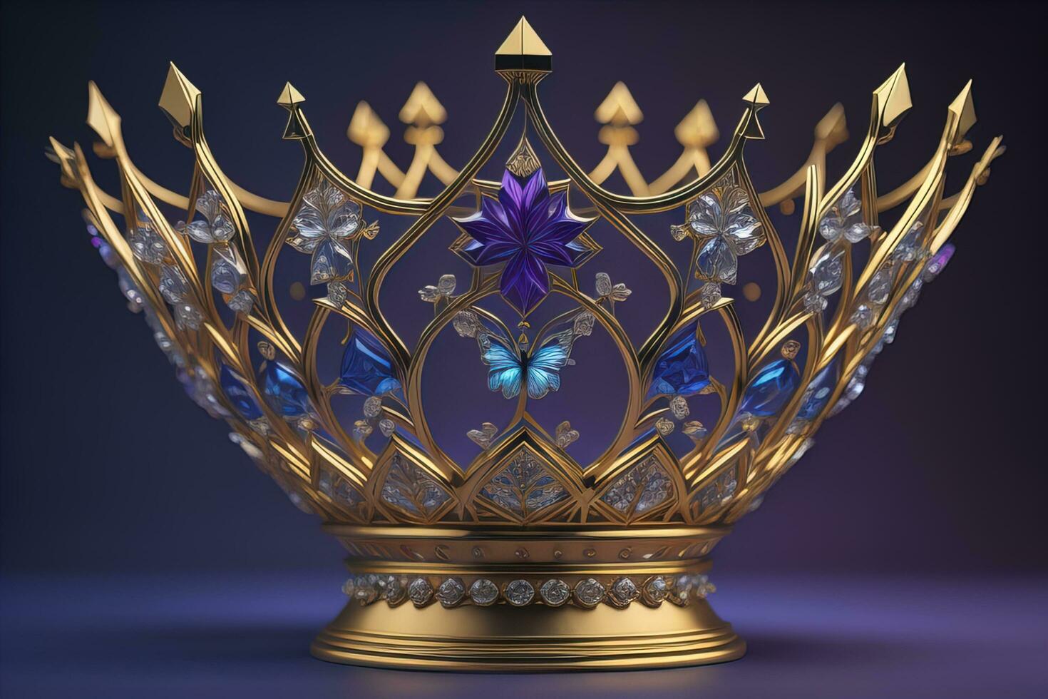 low key image of beautiful golden queen, king crown. ai generative photo