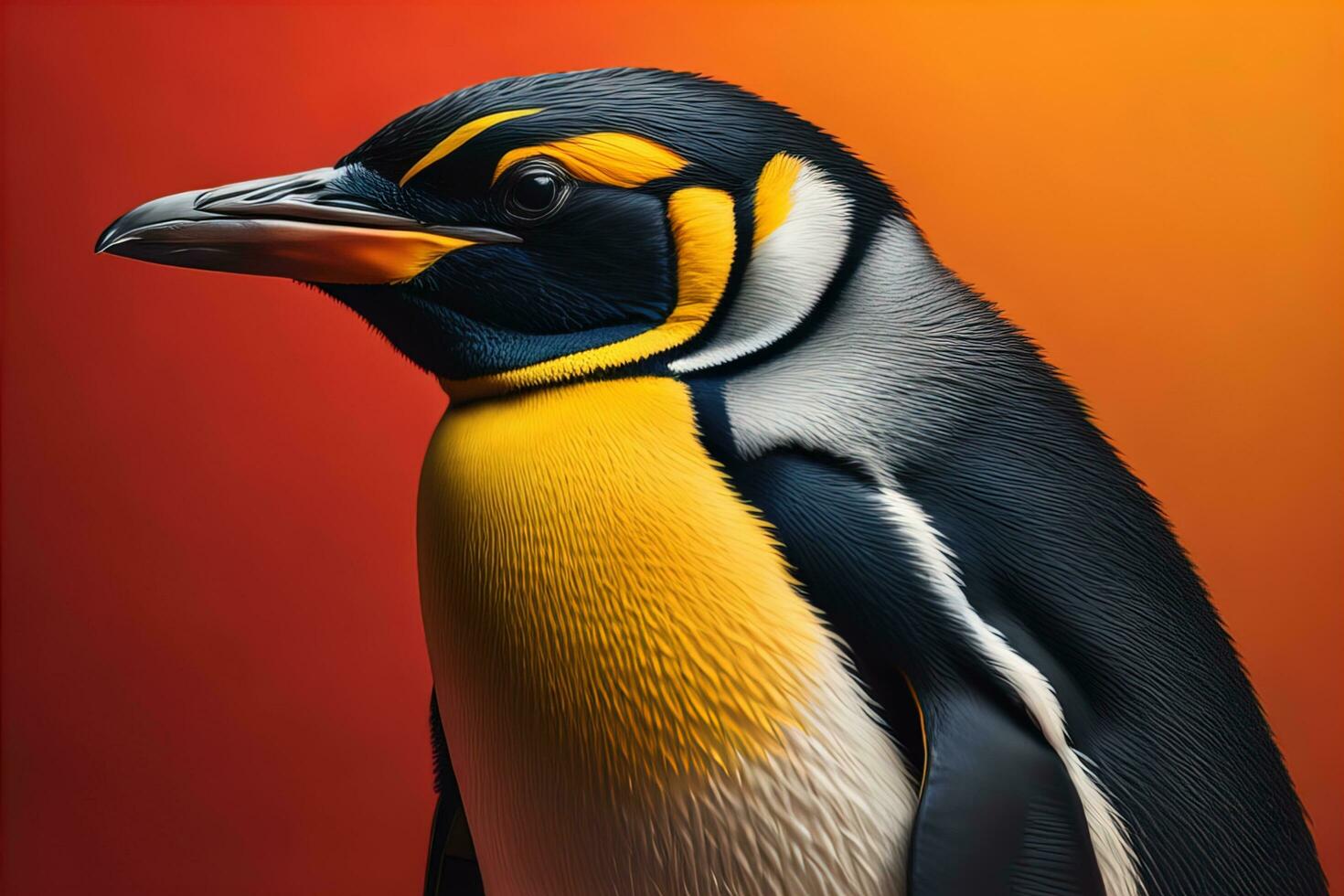 Cute penguin standing in front of solid color background. ai generative photo