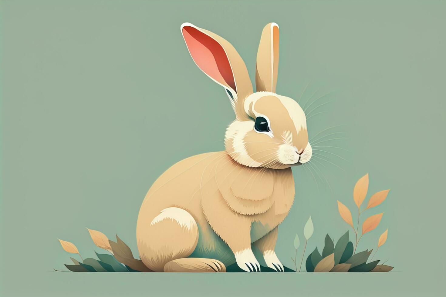 Vector illustration of a cute white rabbit sitting on a gray background. ai generative photo