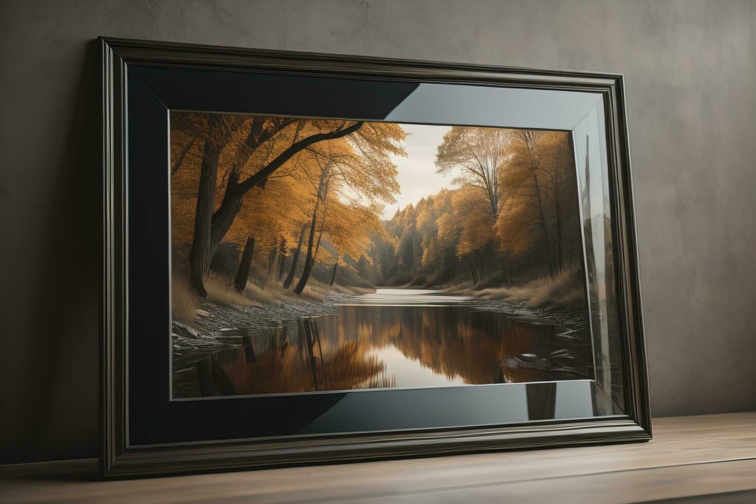 Glass picture frame on a solid color background. ai generative photo