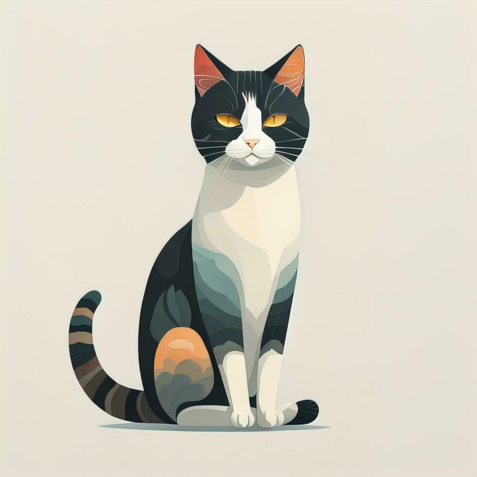 Cute cat sitting on the floor. Vector illustration in retro style. ai generative photo