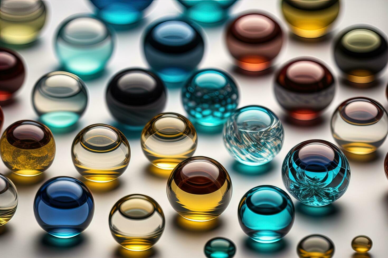 Colorful glass marbles on a the table. Selective focus. ai generative photo
