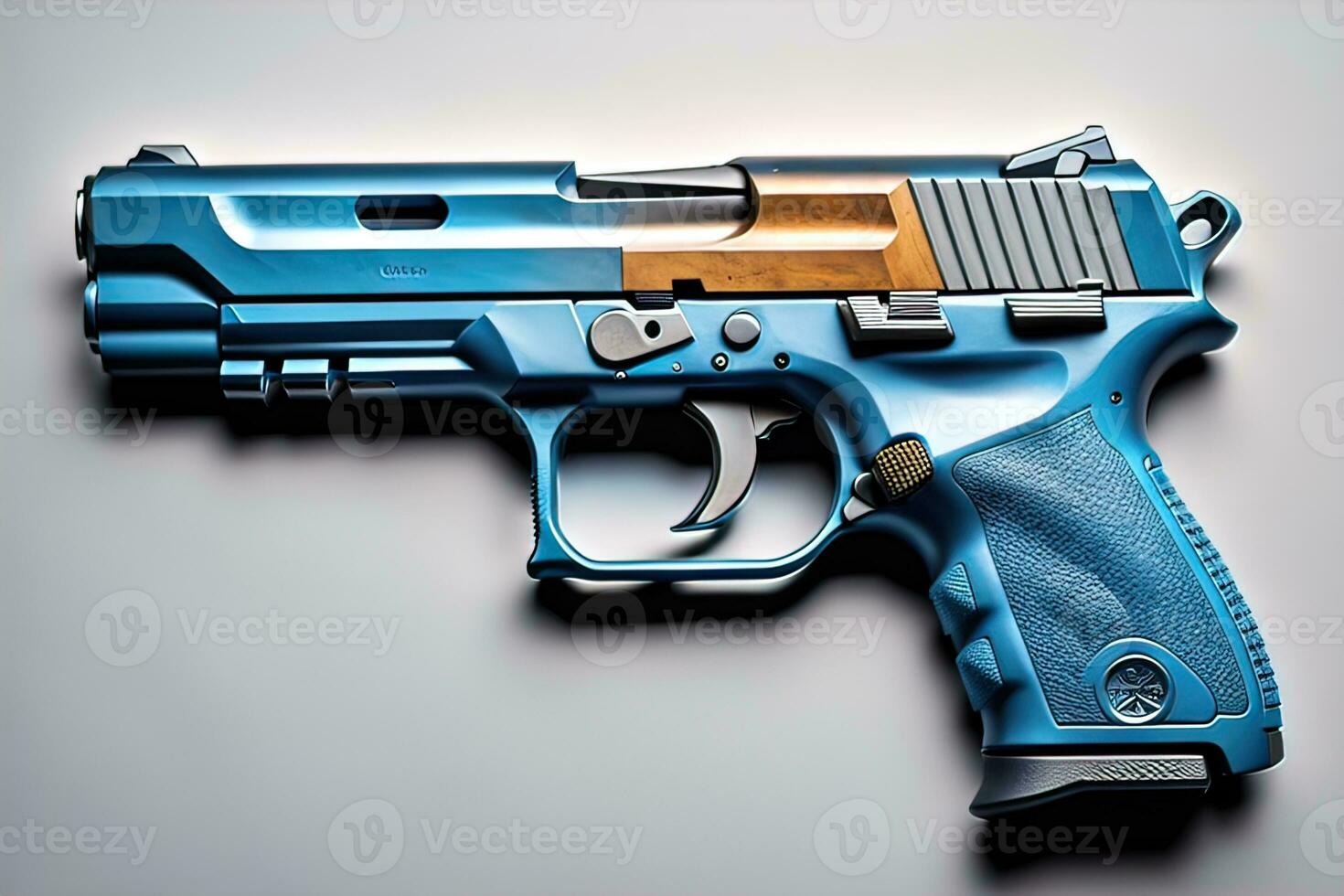 Semi-automatic handgun on a solid color background. Close-up. ai generative photo