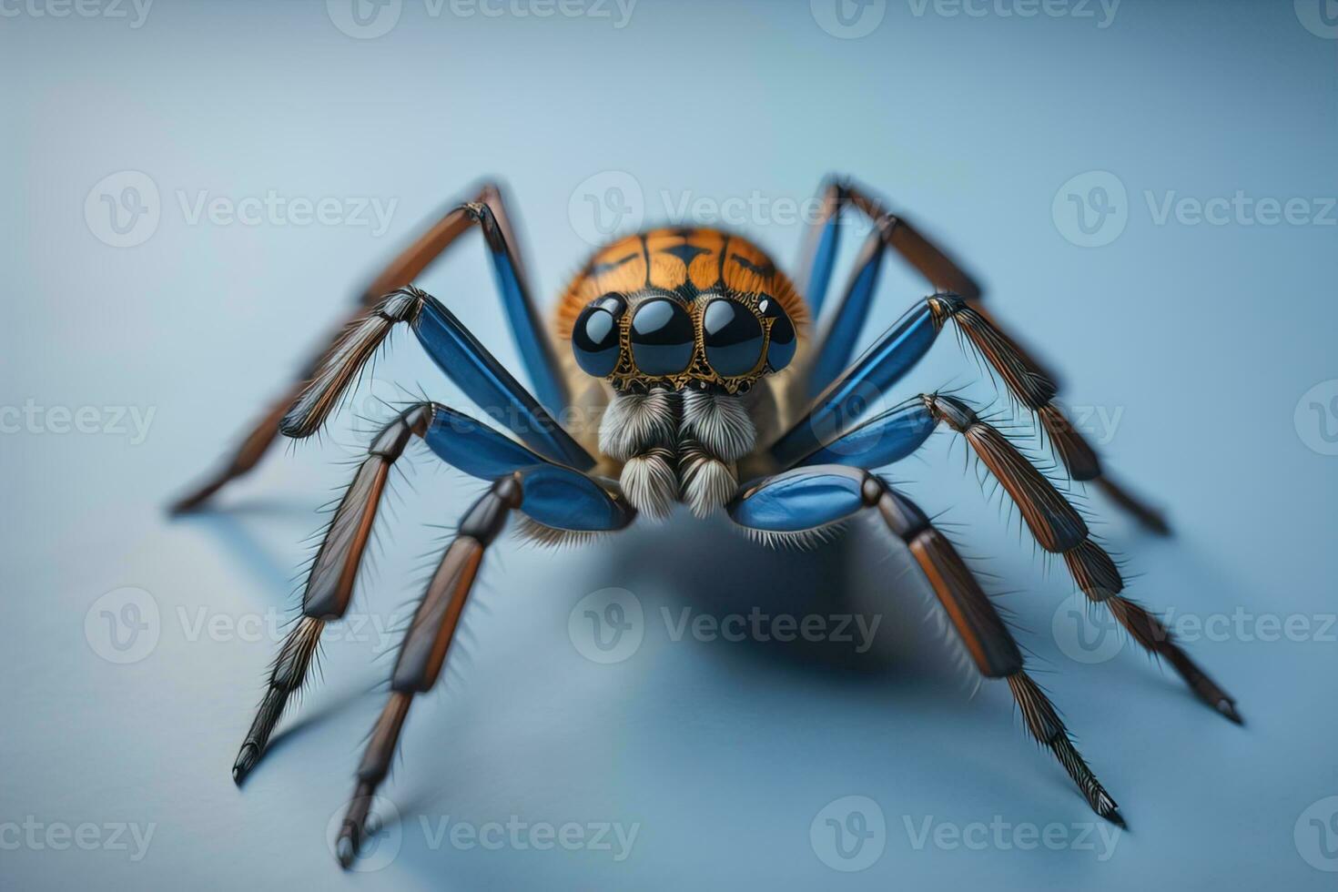 jumping spider closeup on solid color background, copyspace. ai generative photo