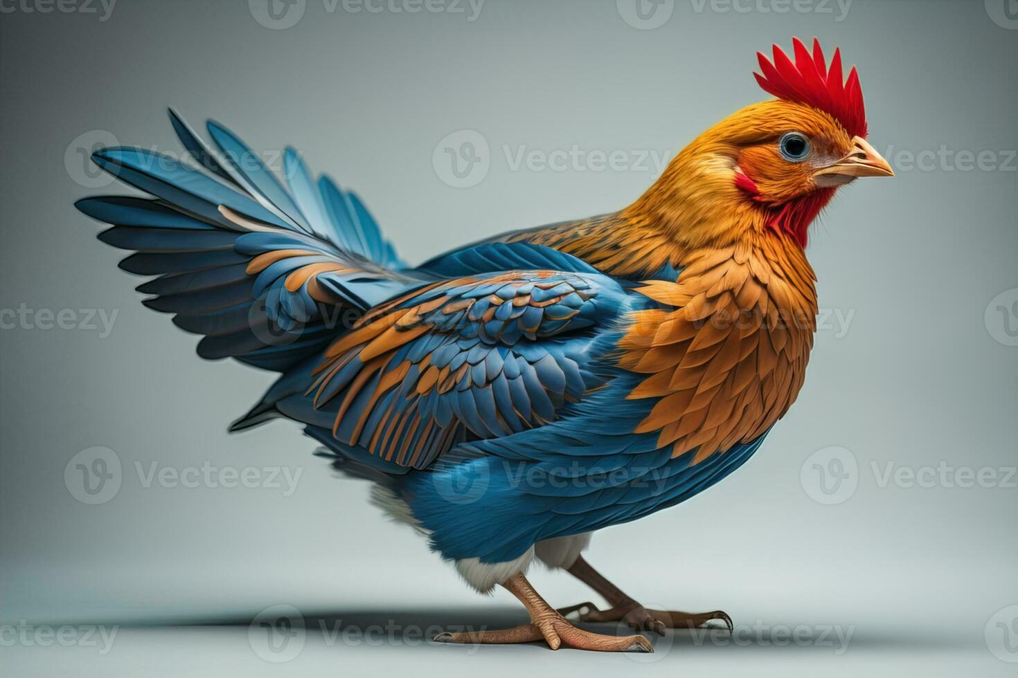 Colorful chicken on a solid color background, studio photo. ai generative photo