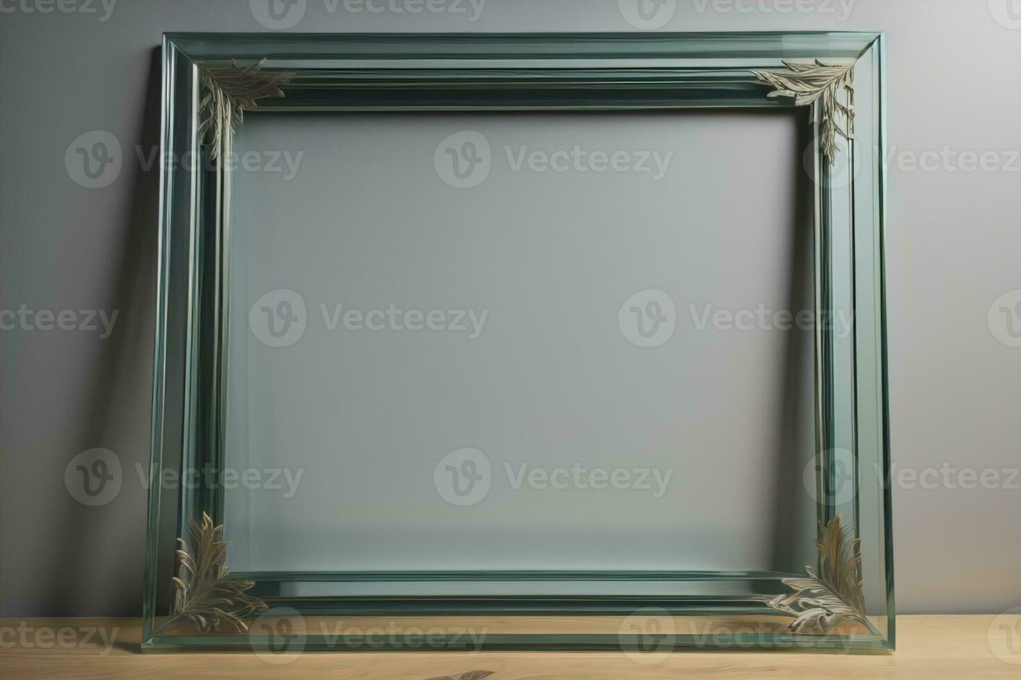 Glass picture frame on a solid color background. ai generative photo