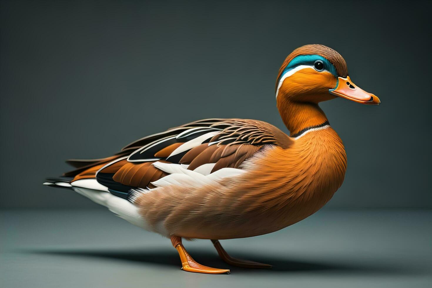 Beautiful duck on a solid color background. ai generative photo