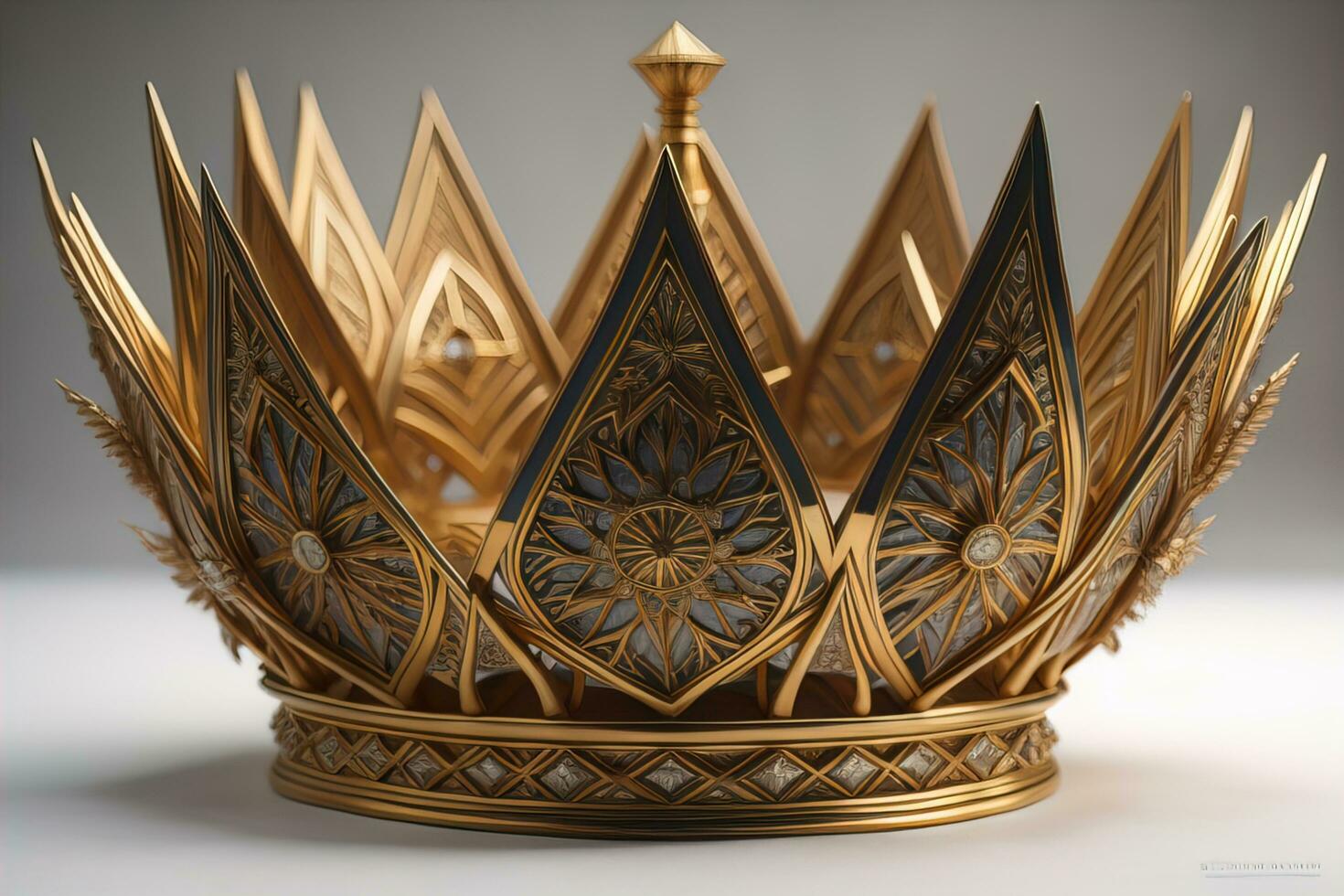 low key image of beautiful golden queen, king crown. ai generative photo
