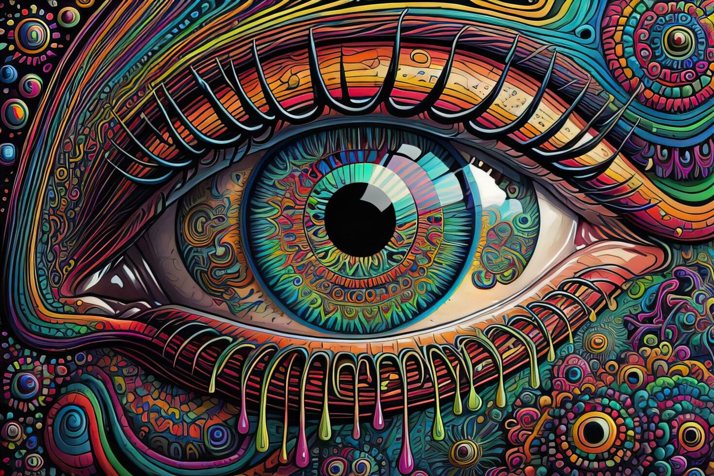 Colorful eye. Psychedelic background. Vector illustration. ai generative photo