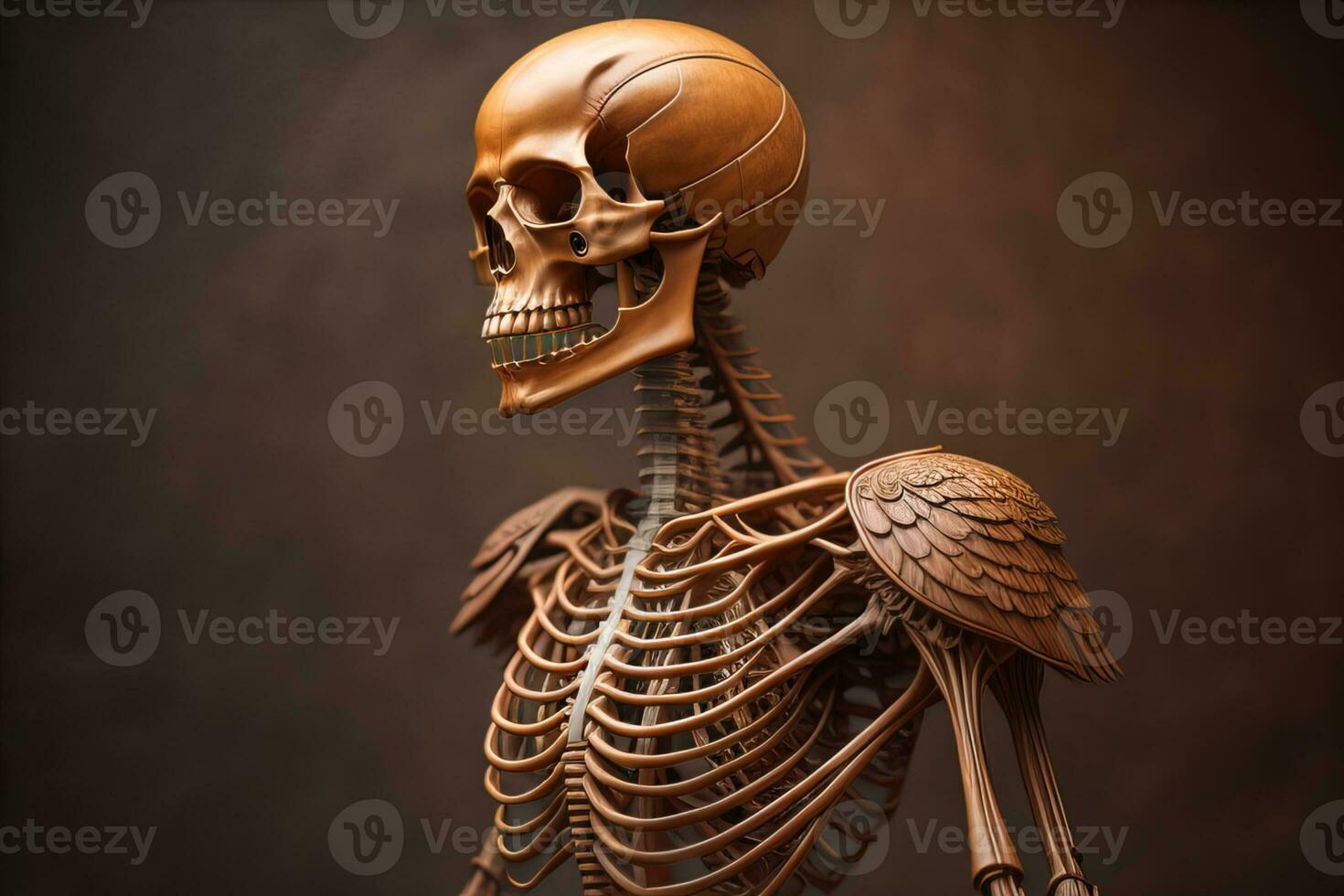 a human skeleton on a solid color background. ai generative photo