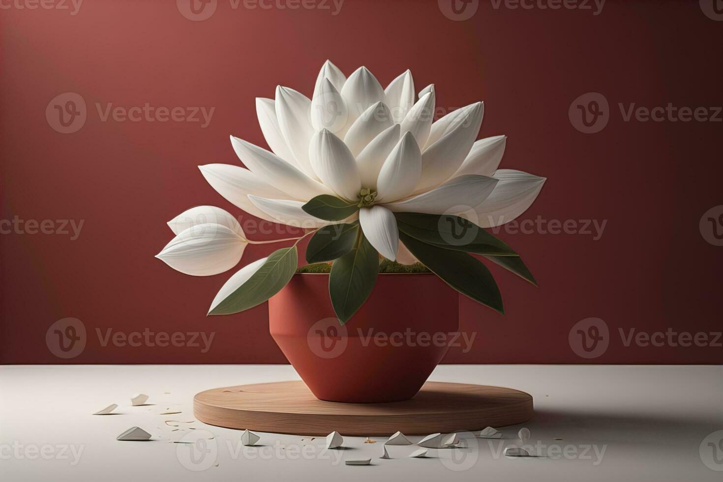Flowers in a pot on a solid color background. ai generative photo