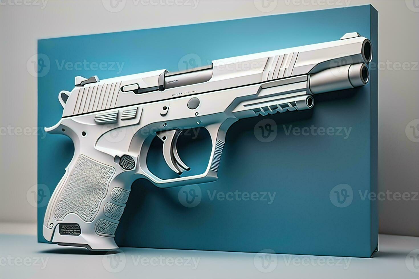 Semi-automatic handgun on a solid color background. Close-up. ai generative photo