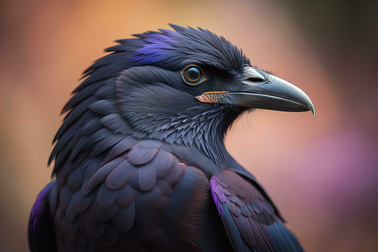 Close up portrait of a black raven, Corvus corax. ai generative photo