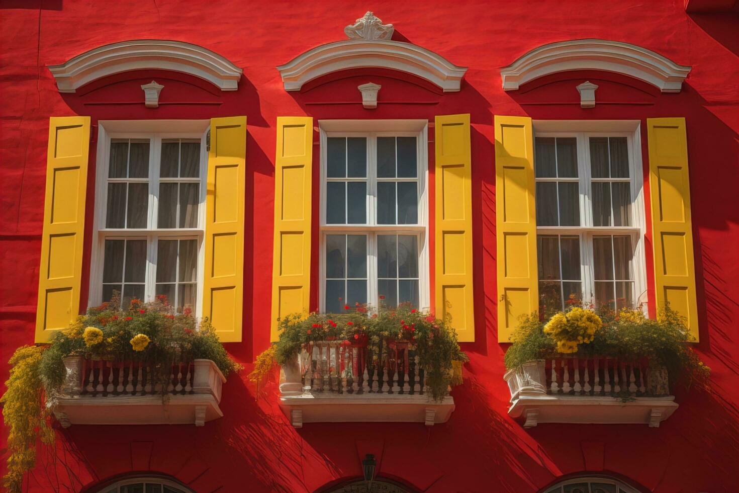 Colorful windows of a typical house in the city, ai generative photo