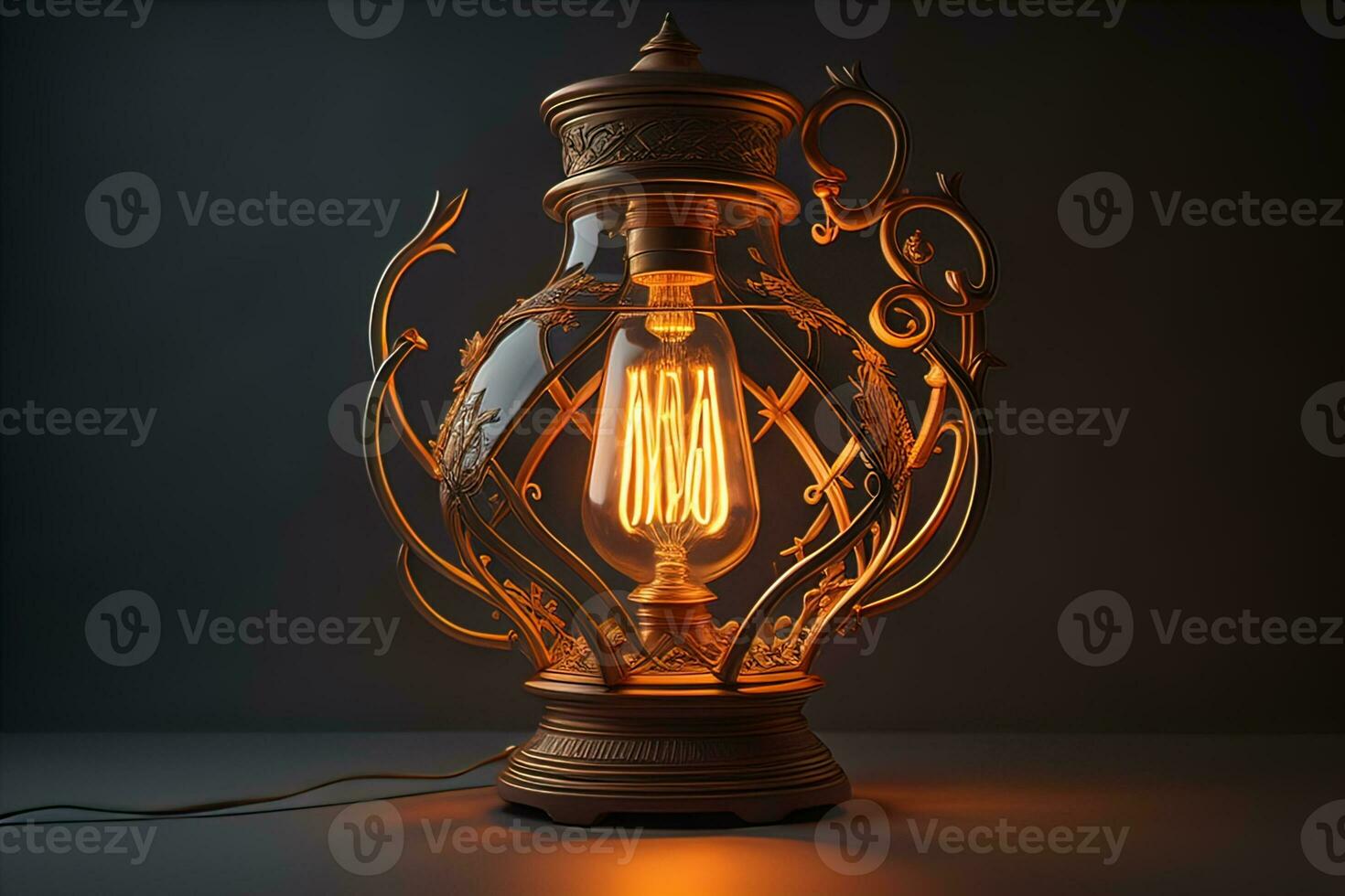 Glowing glass light bulb on dark background. ai generative photo