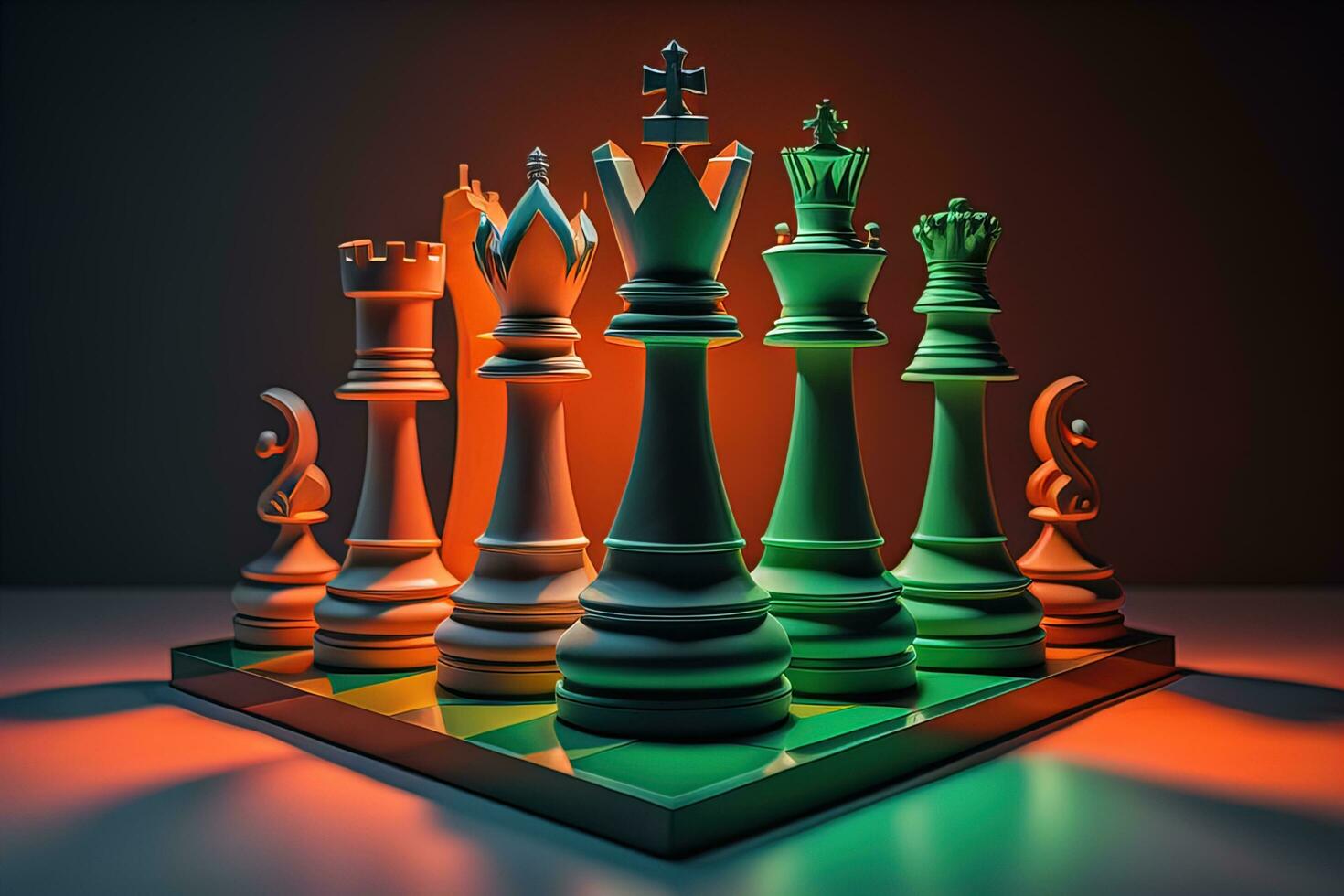 Different chess piece on a solid color background. ai generative photo