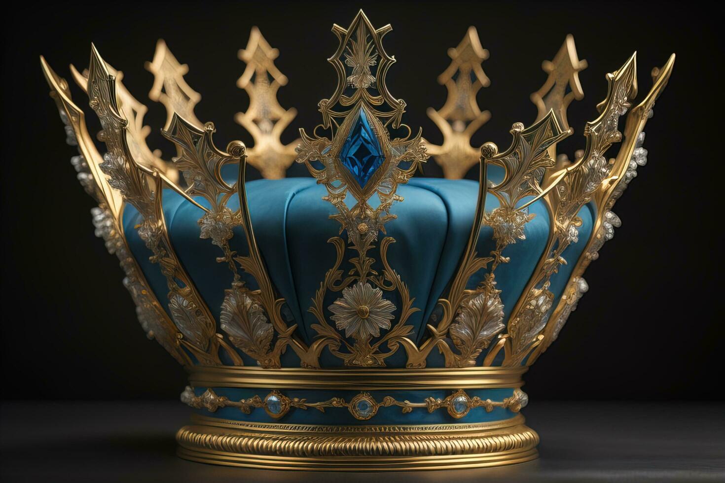 low key image of beautiful golden queen, king crown. ai generative photo
