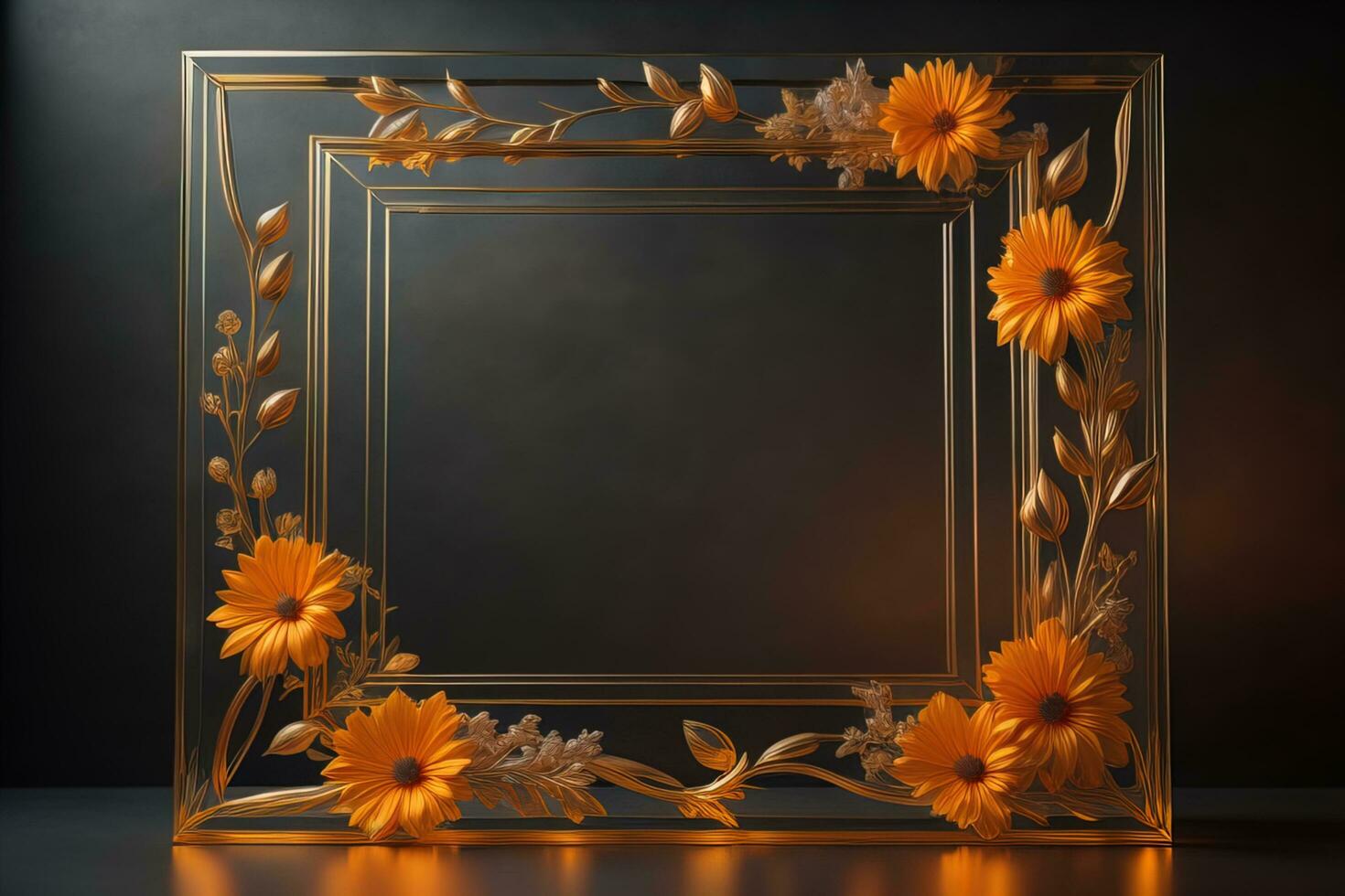 Glass picture frame on a solid color background. ai generative photo